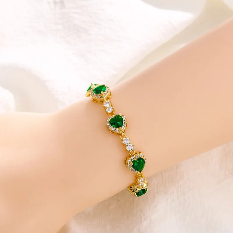 Heart Green Cubic Zirconia Crystal Tennis Bracelet - image 01