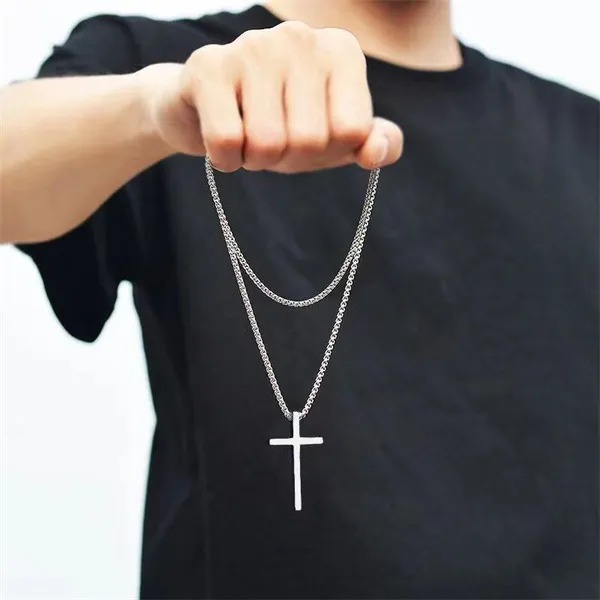 Versatile and Stylish Stainless Steel Cross Pendant Sweater Chain! ：For Fashion Man - image 02