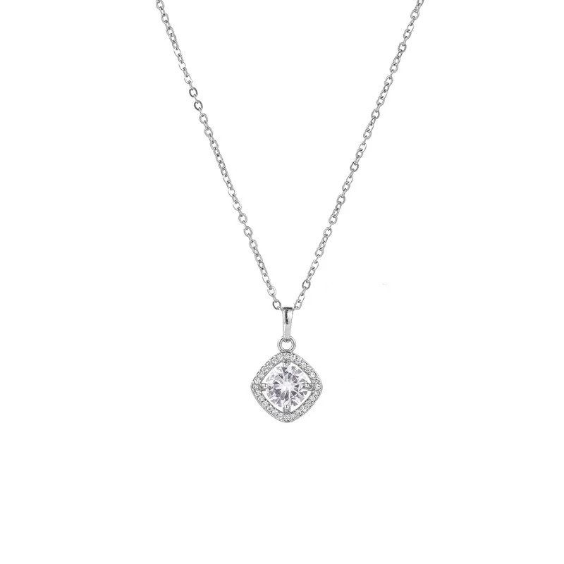Sapphire/crystal Rhombus Zircon Pendant Necklace - image 01