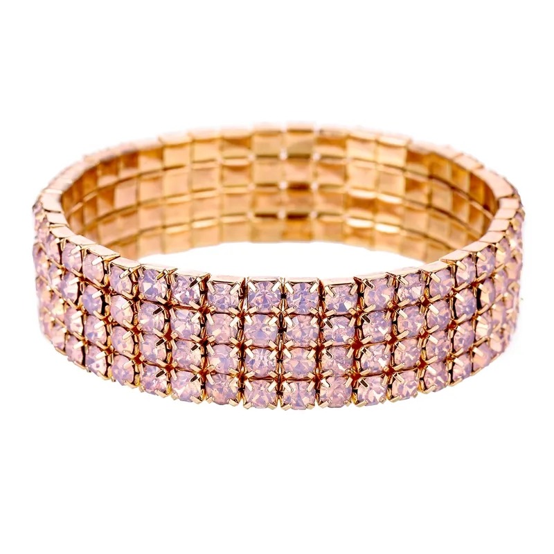 Stretch Bracelet Opal Pink Rhinestone Crystal, 4 Row - image 03