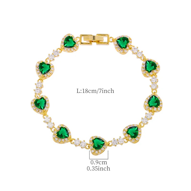Heart Green Cubic Zirconia Crystal Tennis Bracelet