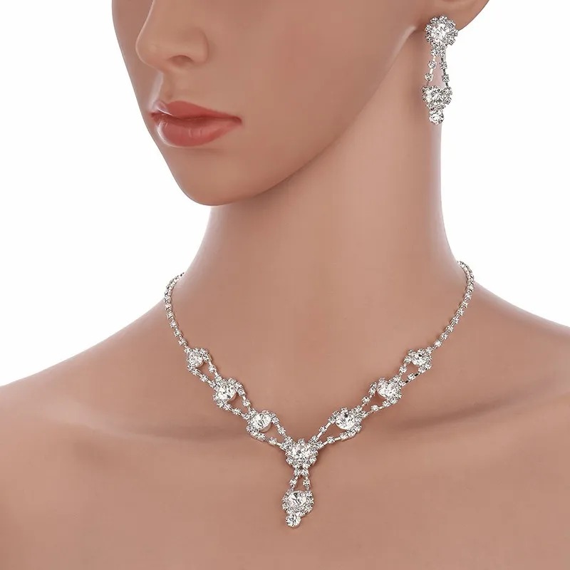 Cheap Crystal Rhinestone Necklace and Earrings Set